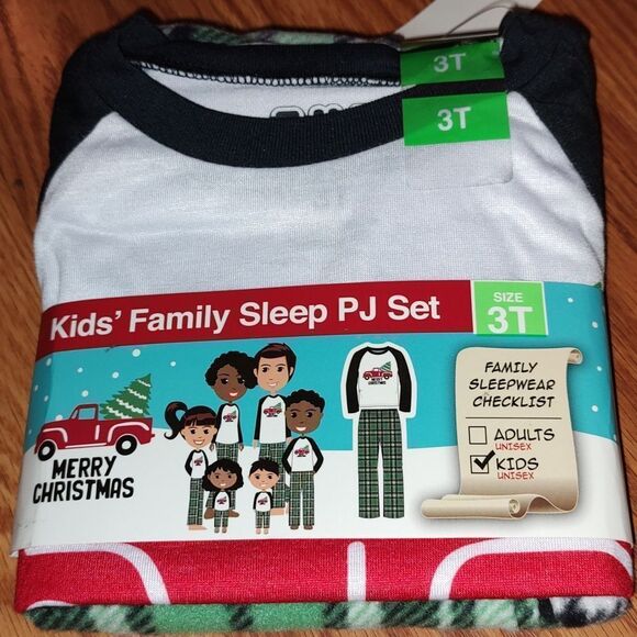 Kids Merry Christmas Red Truck plaid flannel PJ set Pajamas unisex Sz 3T NWT - Picture 1 of 4